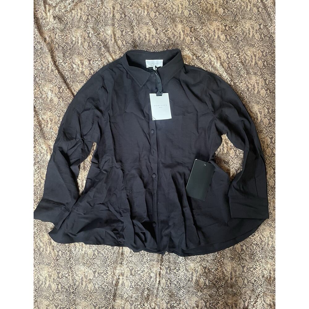 NWT Pomander Place Black Ashlen Blouse Collar Front Placket Tiered Size Large - Picture 2 of 6